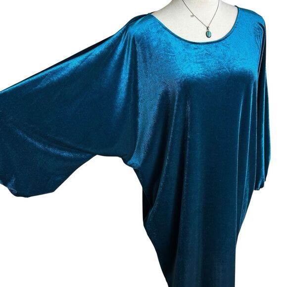 Natori Teal Velvet Balloon Sleeve Relaxed Shift Dress M | Chic Holiday Party - Picture 5 of 8